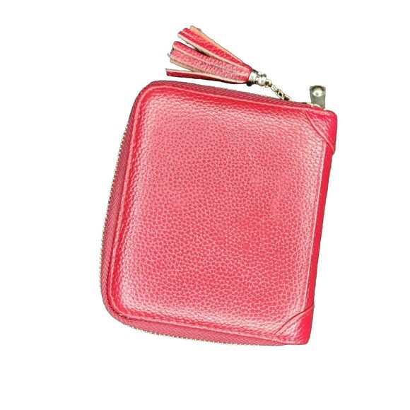 Womens Credit Card Holder Wallet RED Zip Pebble Leather Card Case RFID Blocking - Picture 4 of 12